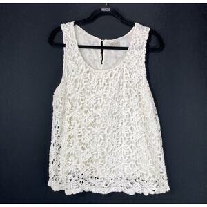 Lucky Brand Top Blouse Shell Medium White Crochet Cottagecore Coastal Cowgirl
